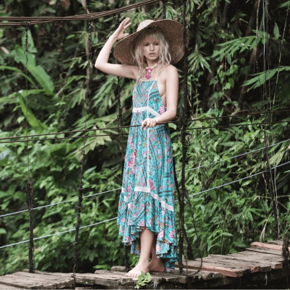 Spell Babushka strappy dress in aqua size XS